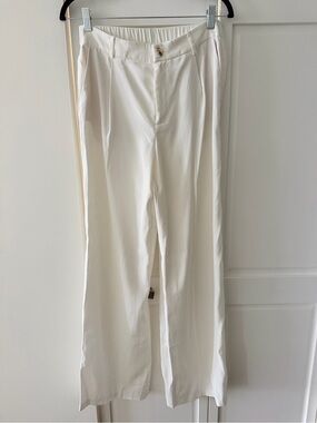 Stradivarius White High Rise Pleated Wide Leg Pants 6 Like New